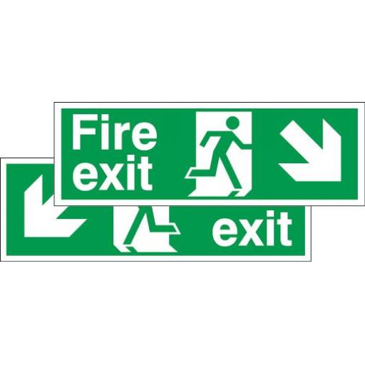 Fire exit - Running man - Down right arrow or Down left arrow (Double sided)