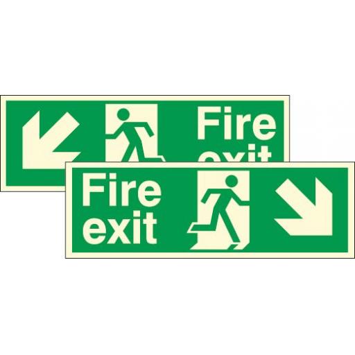 Fire exit - Running man - Down right / Down left arrow (Double sided) (Photoluminescent)