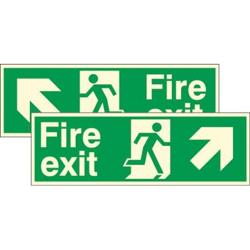 Fire exit - Running man - Up right / left arrow (Double sided) (Photoluminescent)