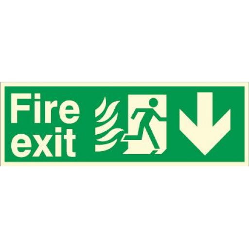 Fire exit - Flame - Running man - Down arrow (Photoluminescent)