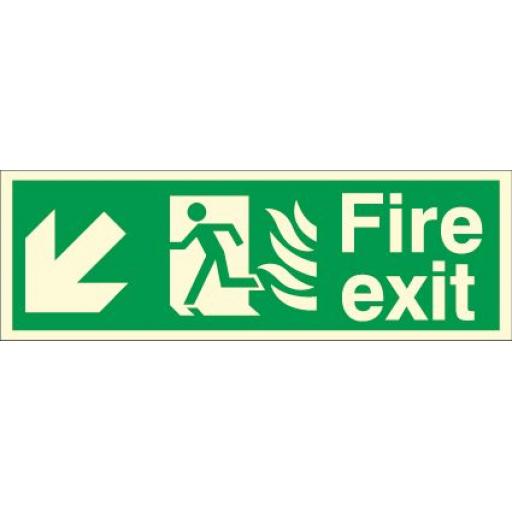 Fire exit - Flame - Running man - Down left arrow (Photoluminescent)