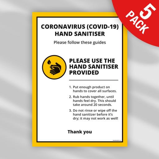 Hand Sanitiser Info Sheets - Self Adhesive Vinyl (Yellow)